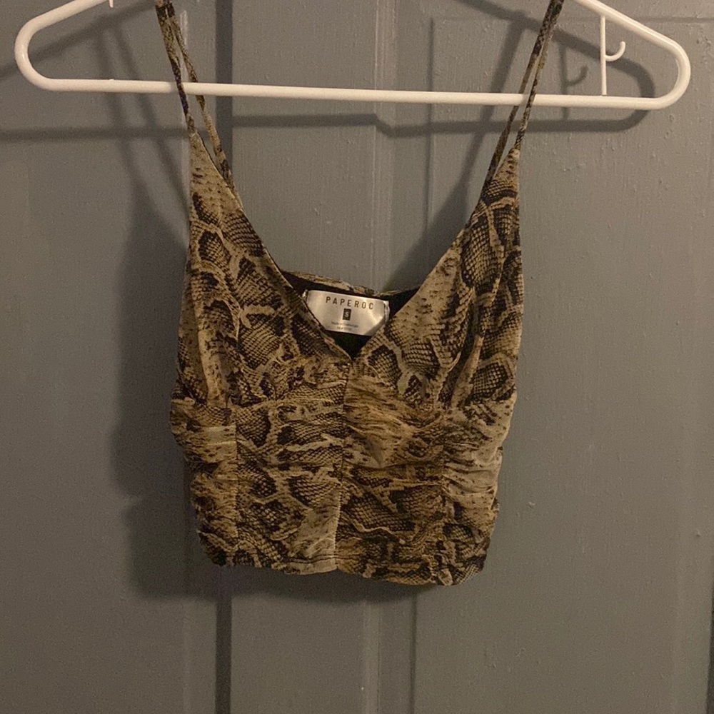 Snake print v-neck crop top
